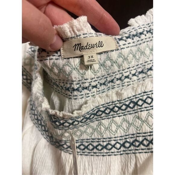 NWT Madewell Seahorse Embroidery Top 3X Plus Blue Zig Zag Embroidered Square Top - Picture 12 of 16